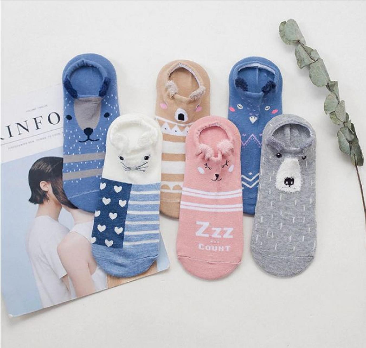 3 pair Women Cotton Socks Stereoscopic Cute Animal Female Cat With Summer Short Socks Women Casual Soft Funny Socks Winter Socks